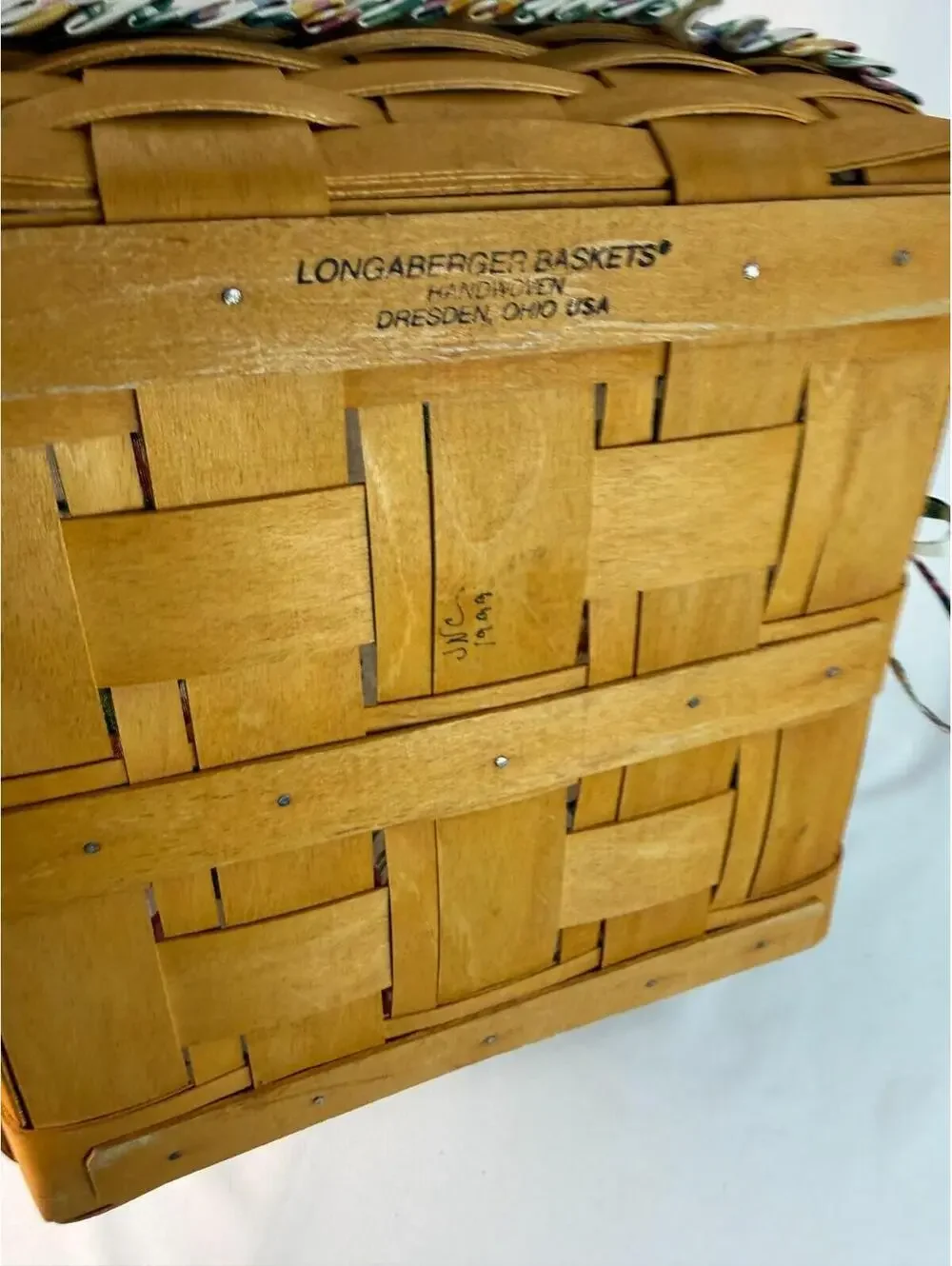 1999 Longaberger Pie Basket w/Floral Liner & Protector 12